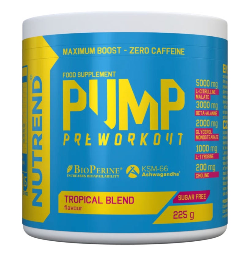 NUTREND PUMP Pre Workout Tropical Blend 225g – Zero Caffeine, Sugar Free, Citrulline & Beta Alanine Formula - Image 1